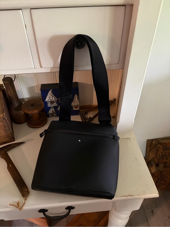 Mont Blanc Handbags - Black Crossbody Shoulder Bag - Minimal Leatherette Carryall